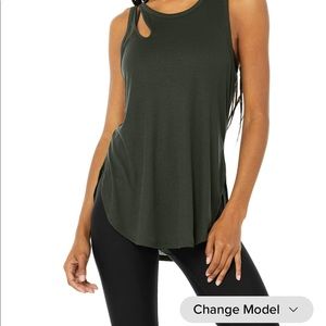 NWT ALO Dark Cactus Ribbed Tank with Cutout